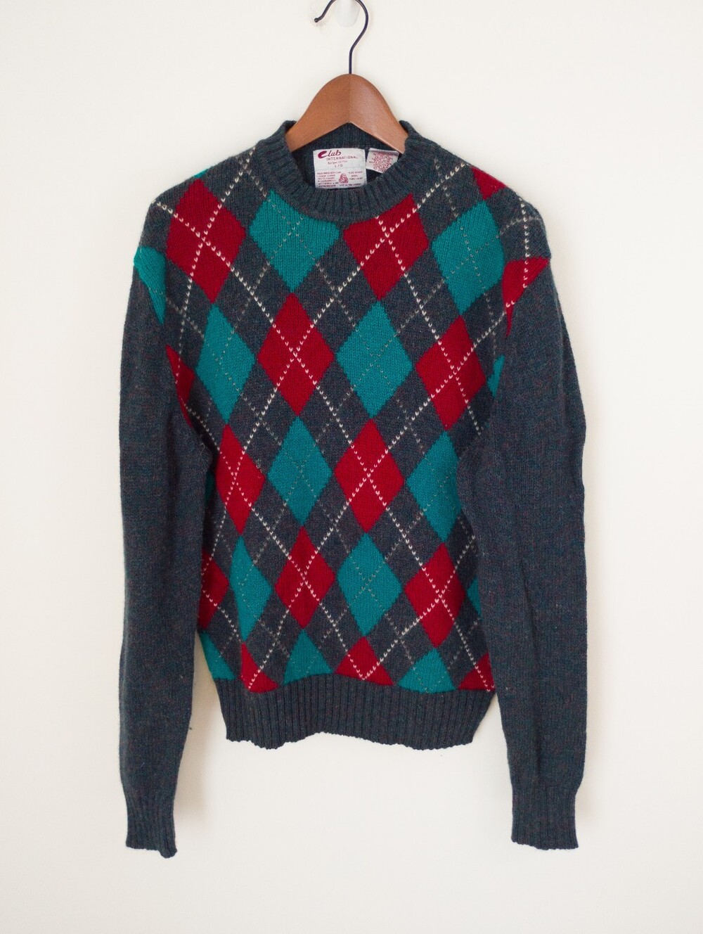 Vintage Club International Shetland Wool Argyle Sweater L Grandpacore Preppy